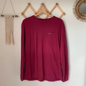 Vineyard Vines Red Long Sleeve Pocket Tee